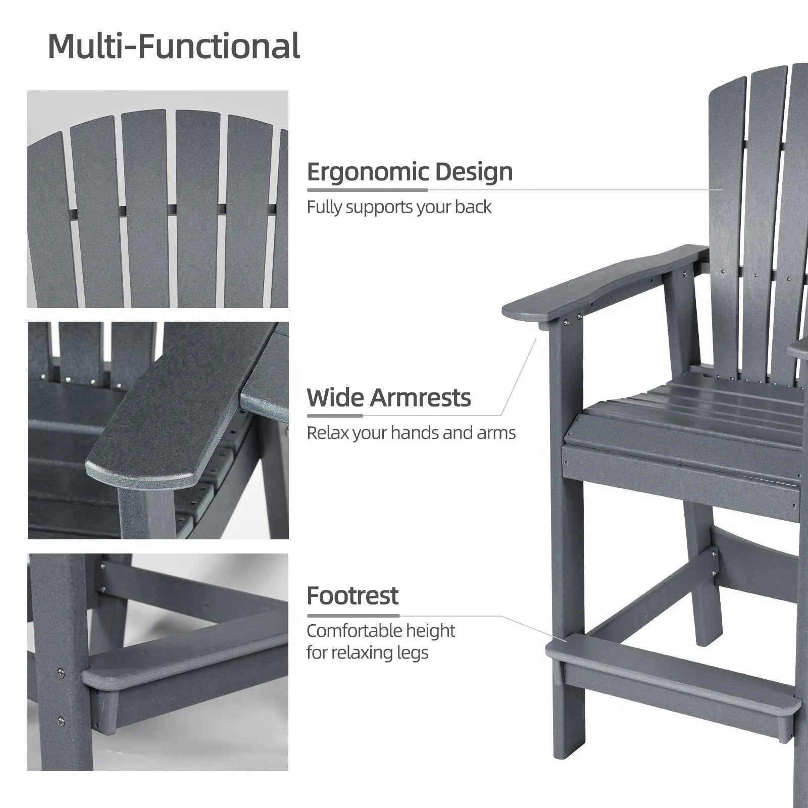 Tall_Adirondack_Chairs_Set_of_2_HDPE_Patio_Bar_Stool_with_Connecting_Tray_Aoodor_Gray-4